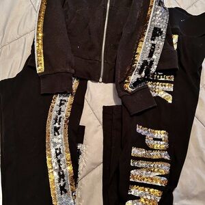 Black Sequin Tracksuit with Gold and Silver Accents pink Victoria’s secret’s set